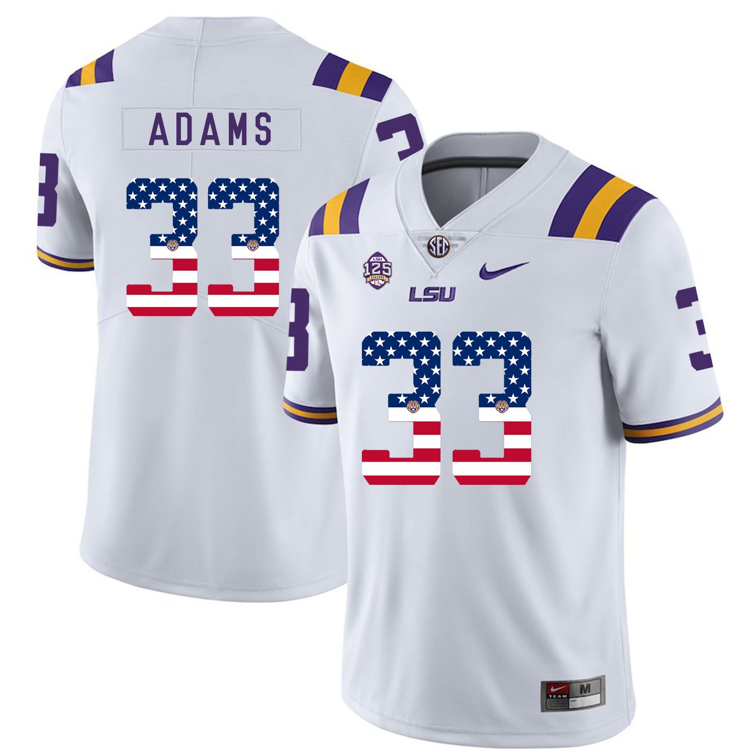 Men LSU Tigers 33 Adams White Flag Customized NCAA Jerseys